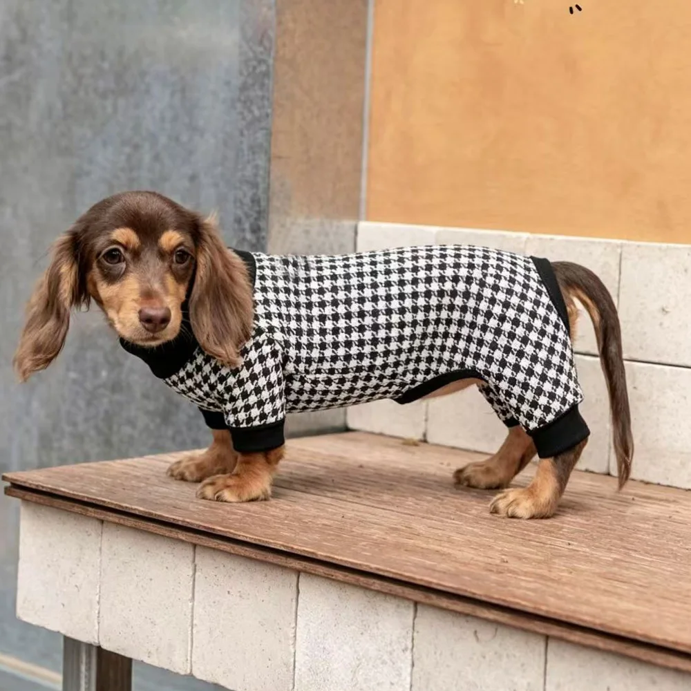 Abrigo de algodón con estampado pata de gallo para perro salchicha - imagen 4