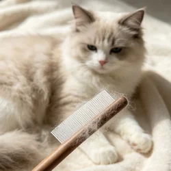 Cepillo pelador de acero inoxidable con mango madera para gatos y perros