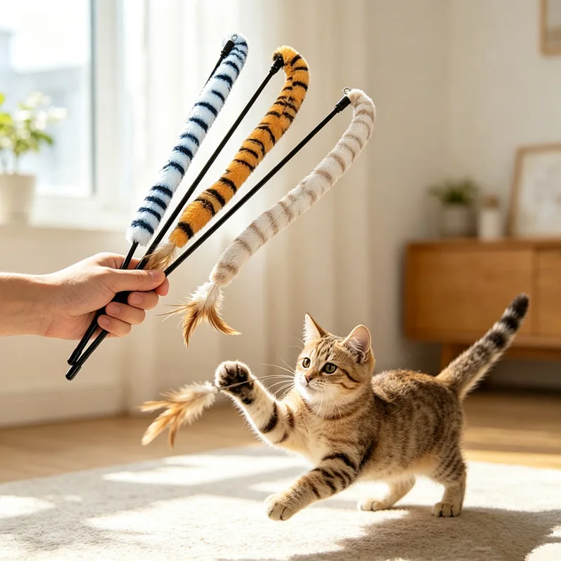 Juguete para gatos con plumas y campana, palo interactivo - imagen 2