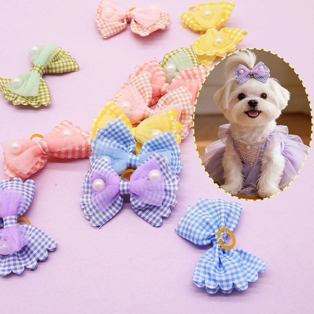 Lazos para pelo de perros y gatos con perlas y banda elástica