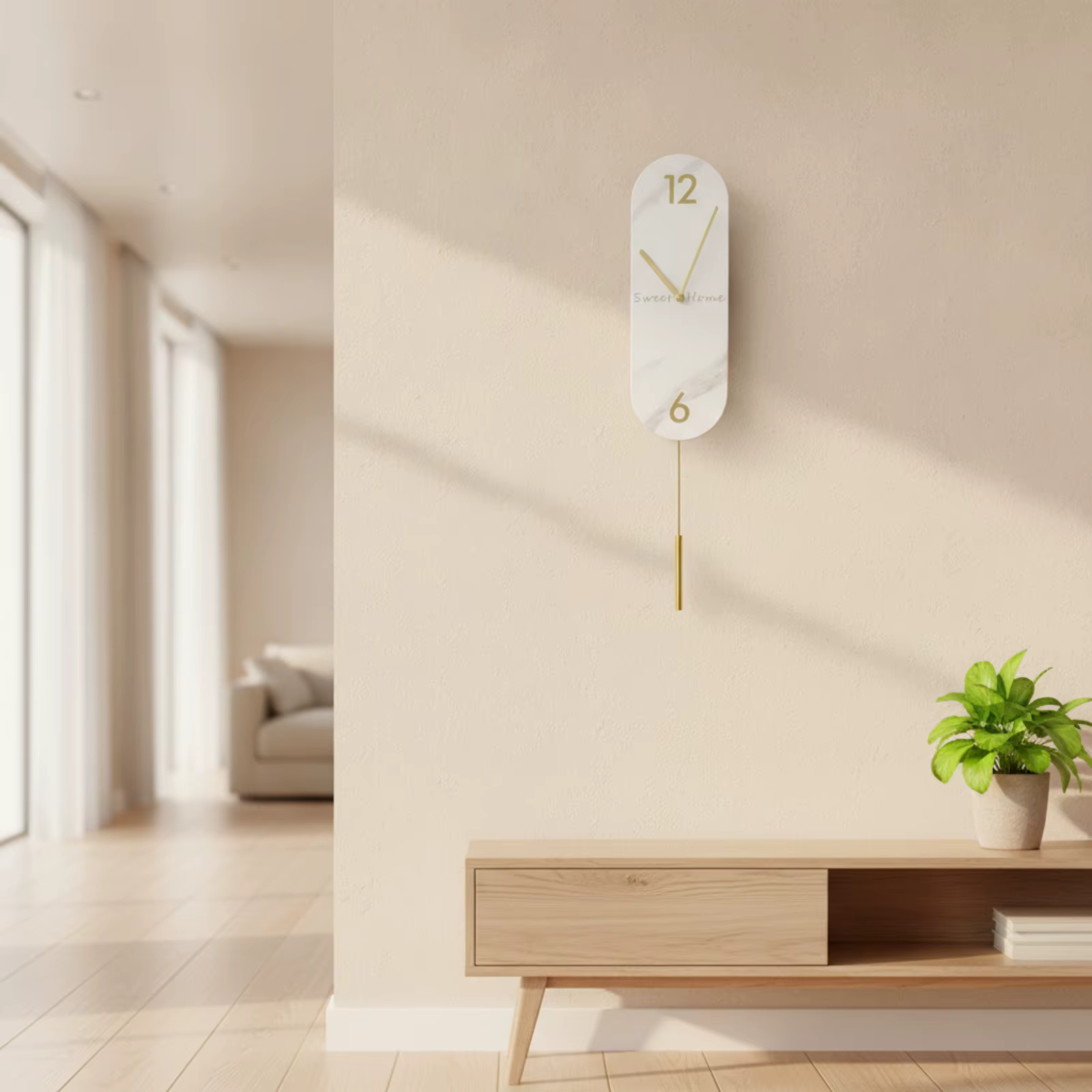 Reloj de pared moderno con péndulo silencioso metal salón