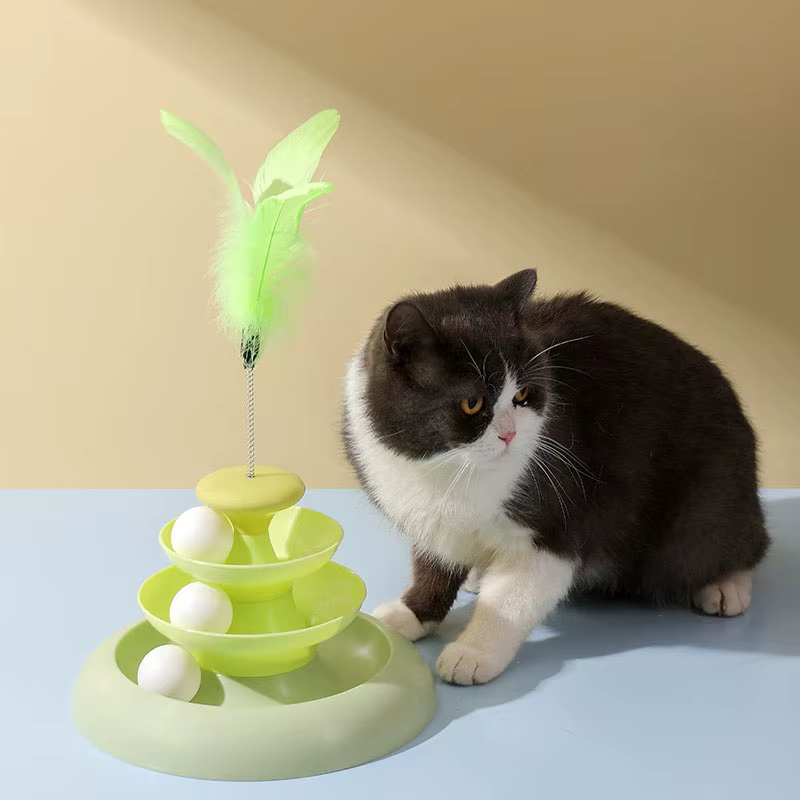 Juguete interactivo giratorio para gatos con varita de plumas - imagen 4