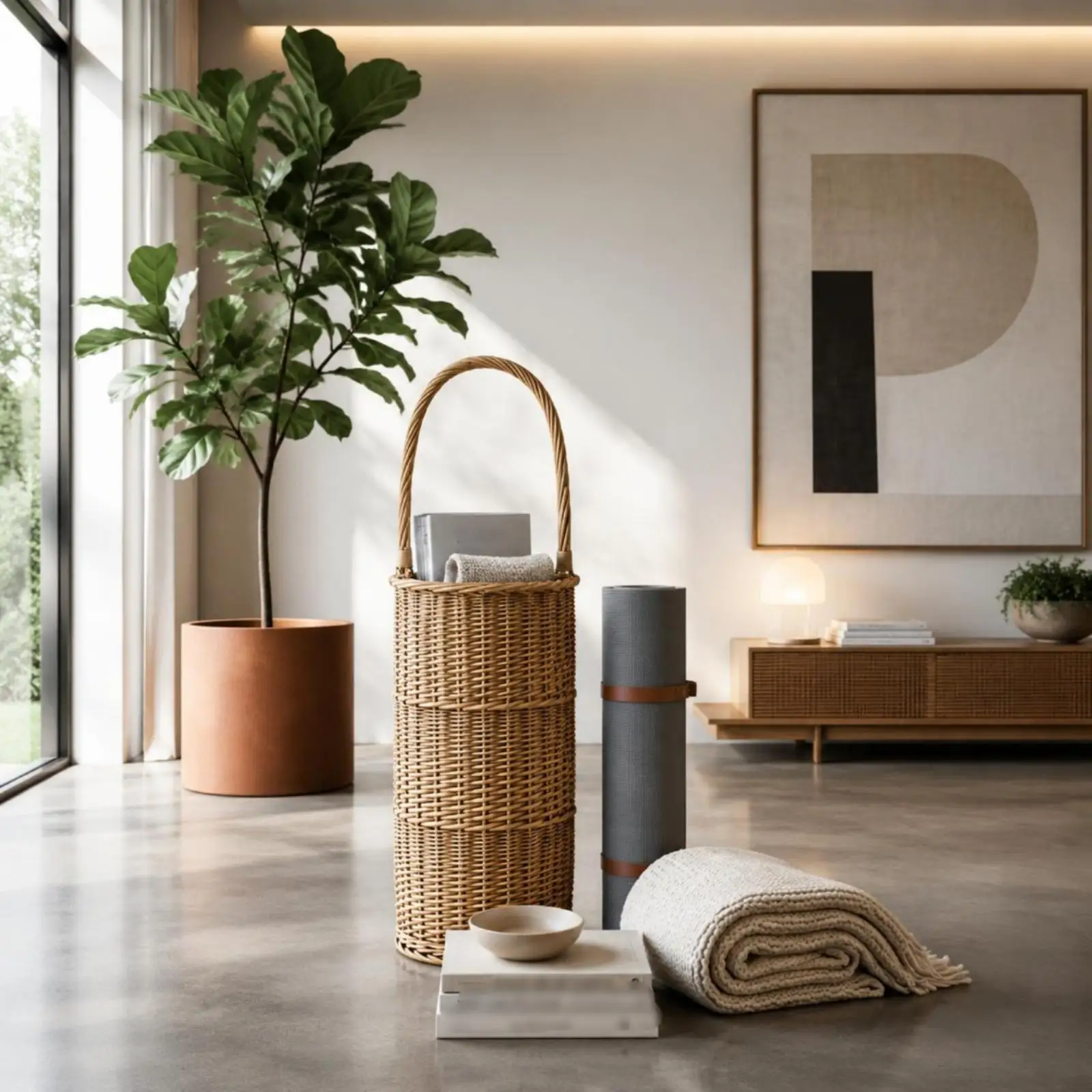 Soporte mimbre para sombrilla exterior – Base cónica con asa arqueada