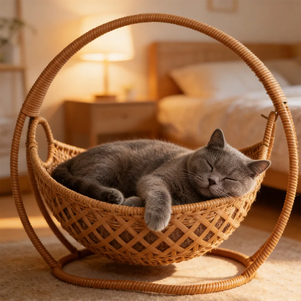 Cama columpio de ratán para gatos, hamaca con base oscilante - imagen 2