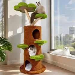 Rascador para gatos con cama tipo casa, torre de madera moderna