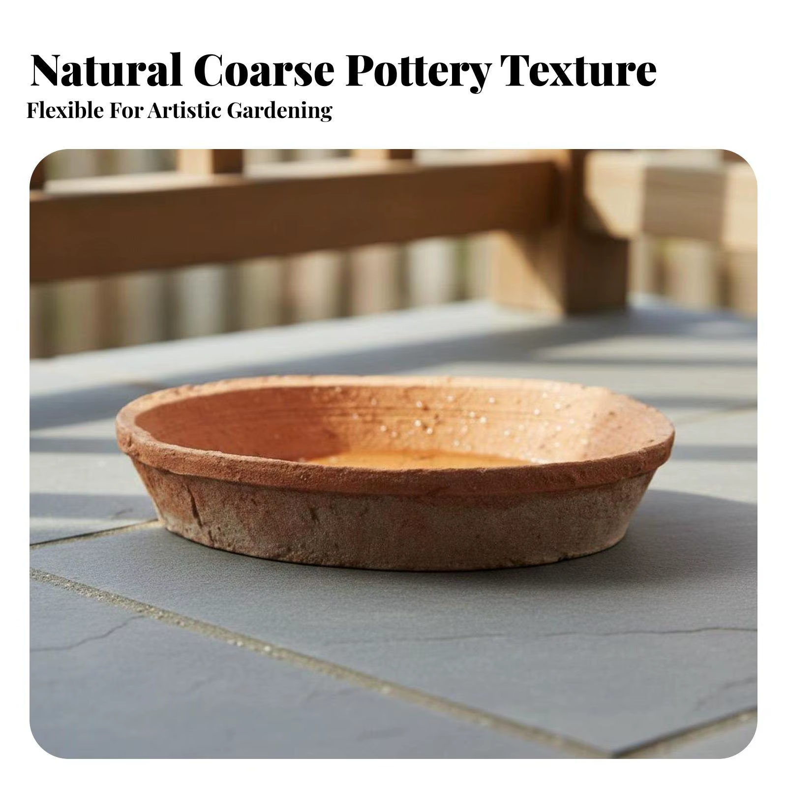 Bandeja de terracota para macetas vista superior mostrando su textura porosa
