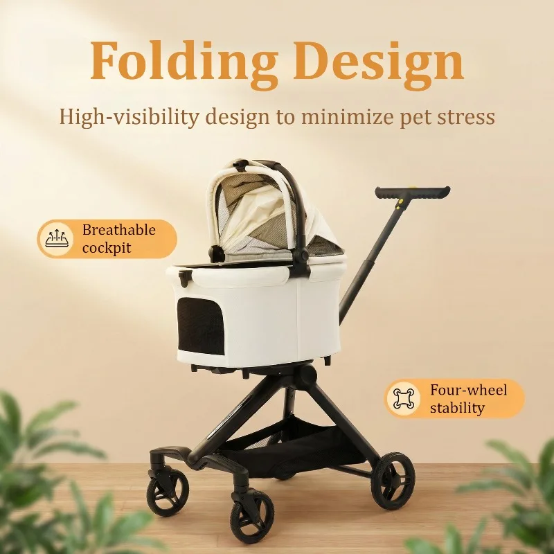 Carrito plegable para perros pequeños y cachorros – Panorámico con cesta - imagen 5