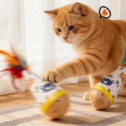 Juguete interactivo para gatos con plumas y movimiento giratorio