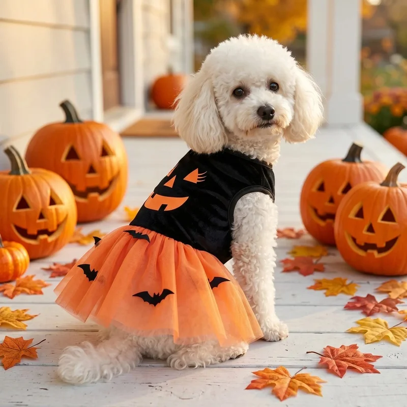 Traje Halloween calabaza para perro pequeño y mediano – Vestido naranja con tul