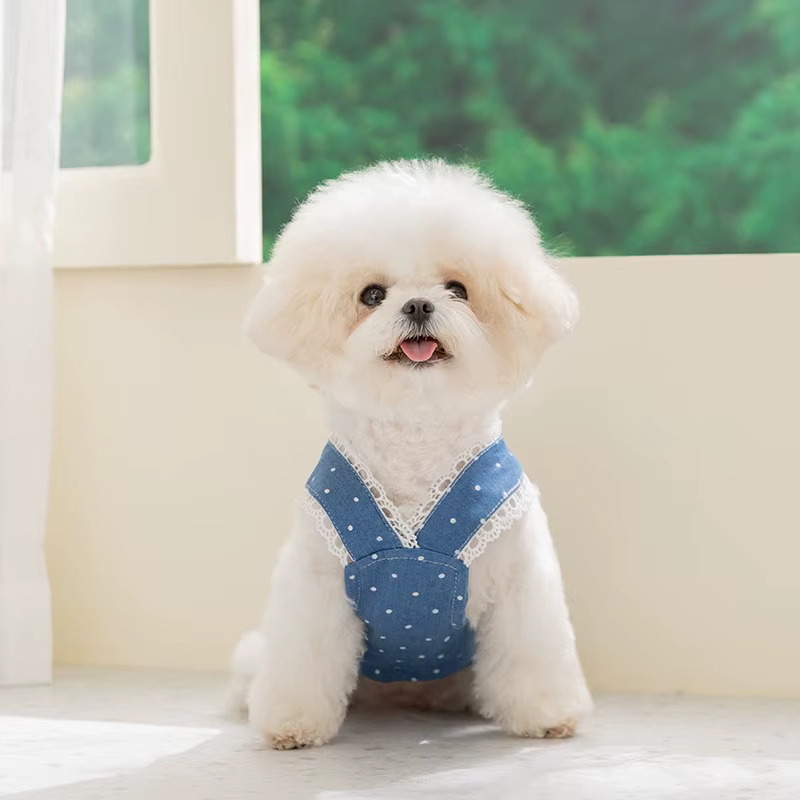 Ropa vaquera ligera con lazo de encaje para perros y gatos Yorkshire - imagen 4