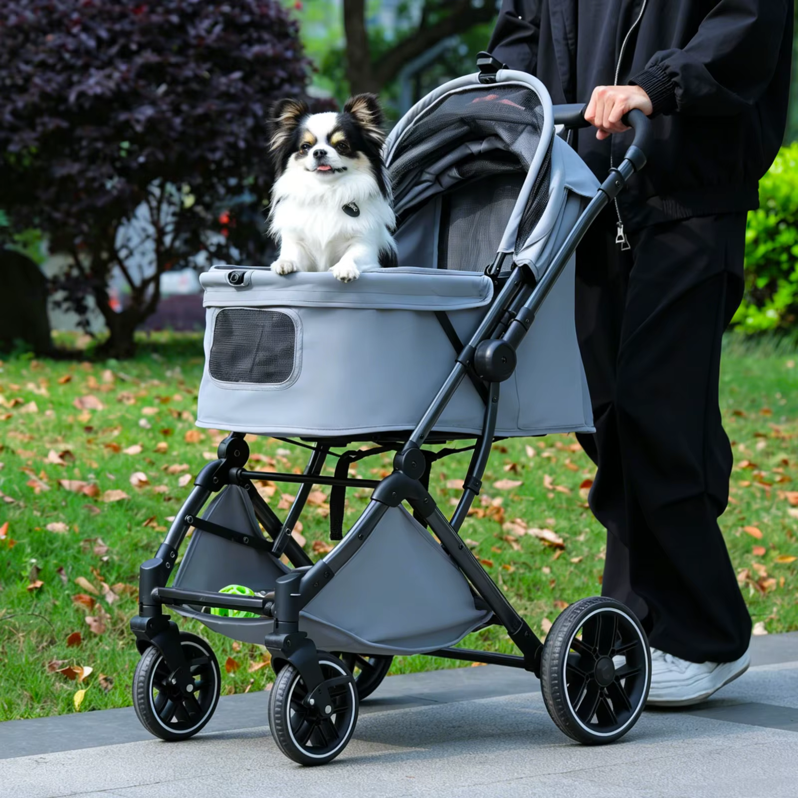 Cochecito plegable para gatos y perros pequeños – Carrito con asa reversible y cesta - imagen 5