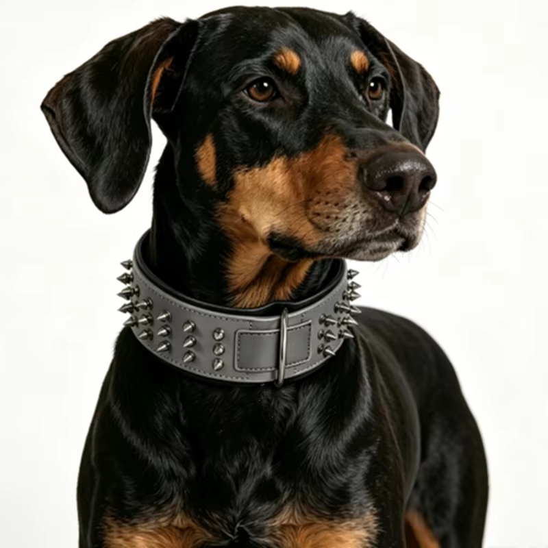 Collar de cuero con púas metálicas antimordeduras para perro - imagen 4