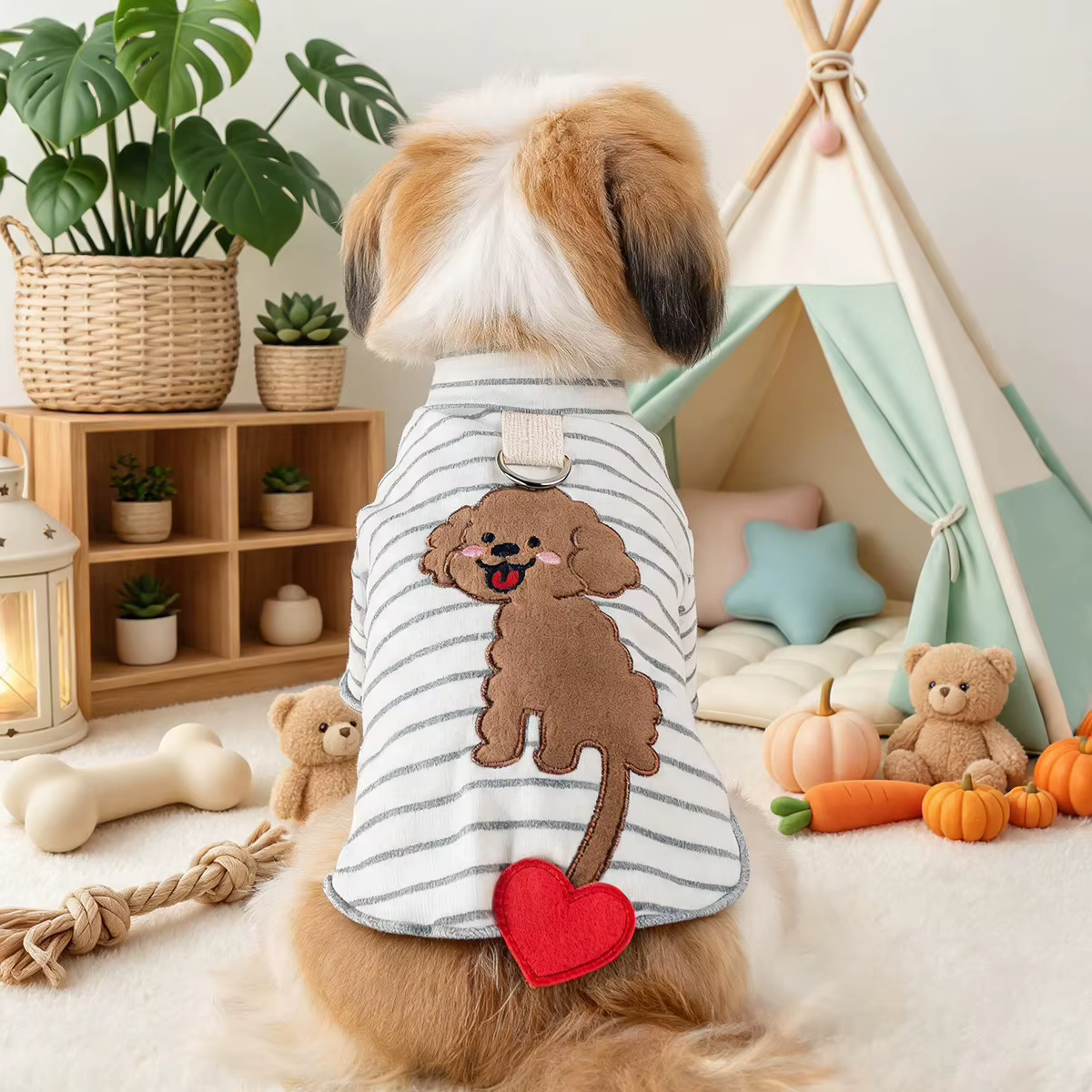 Camiseta a Rayas con Corazón Bordado para Perros Pequeños – Ropa de Invierno - imagen 2