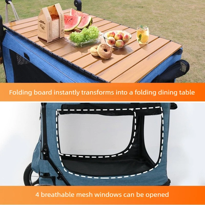 Carrito para perros plegable multifuncional con mesa de madera - imagen 3