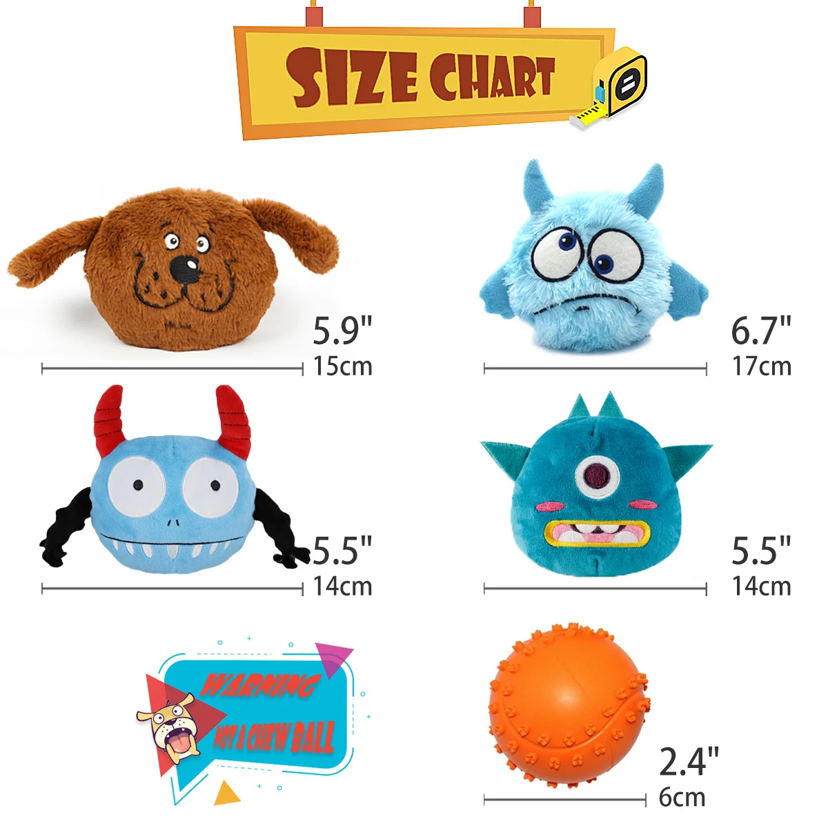 Peluche monstruo azul y bola chirriante