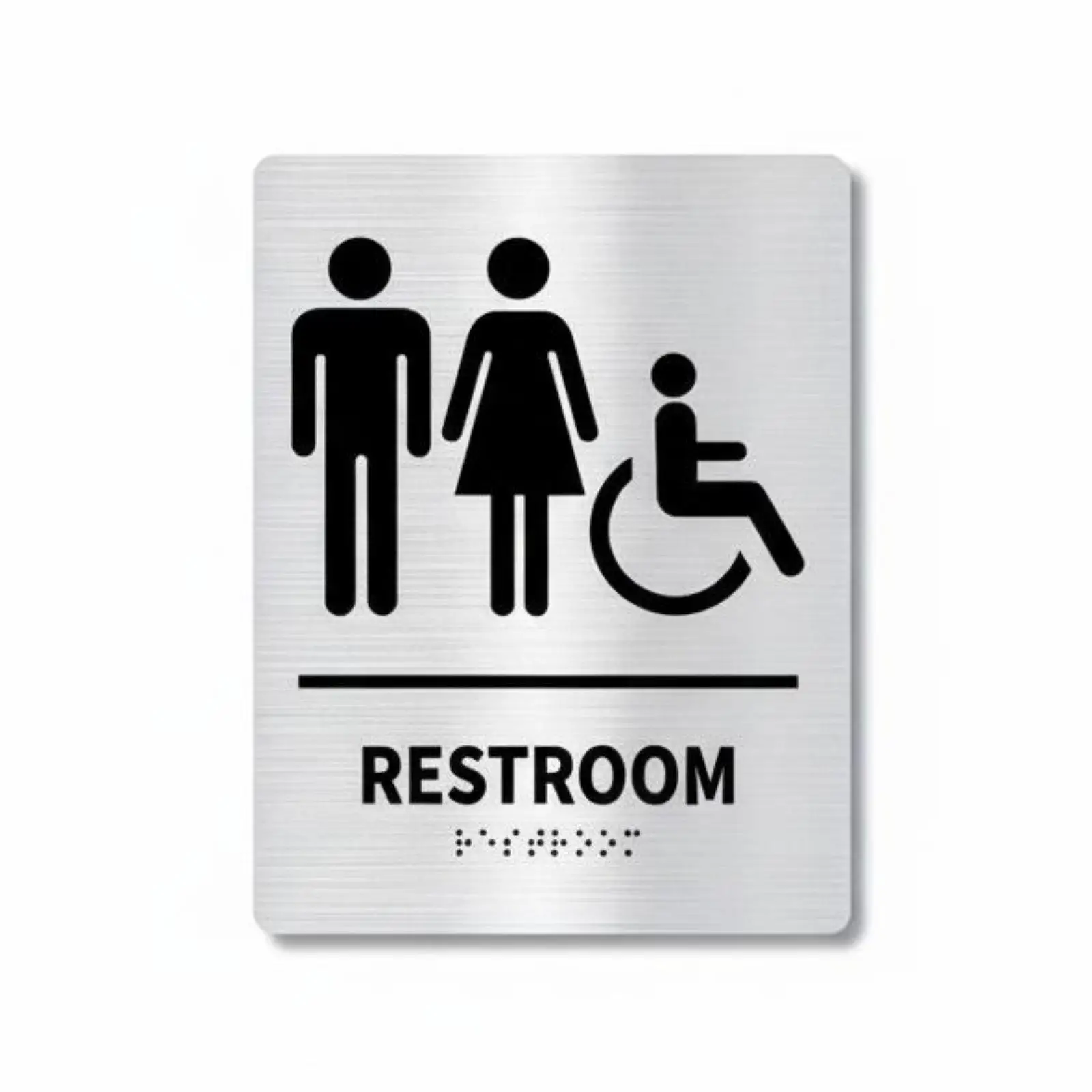 Placa baño unisex metal cepillado con braille hotel