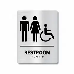 Placa baño unisex metal cepillado con braille hotel