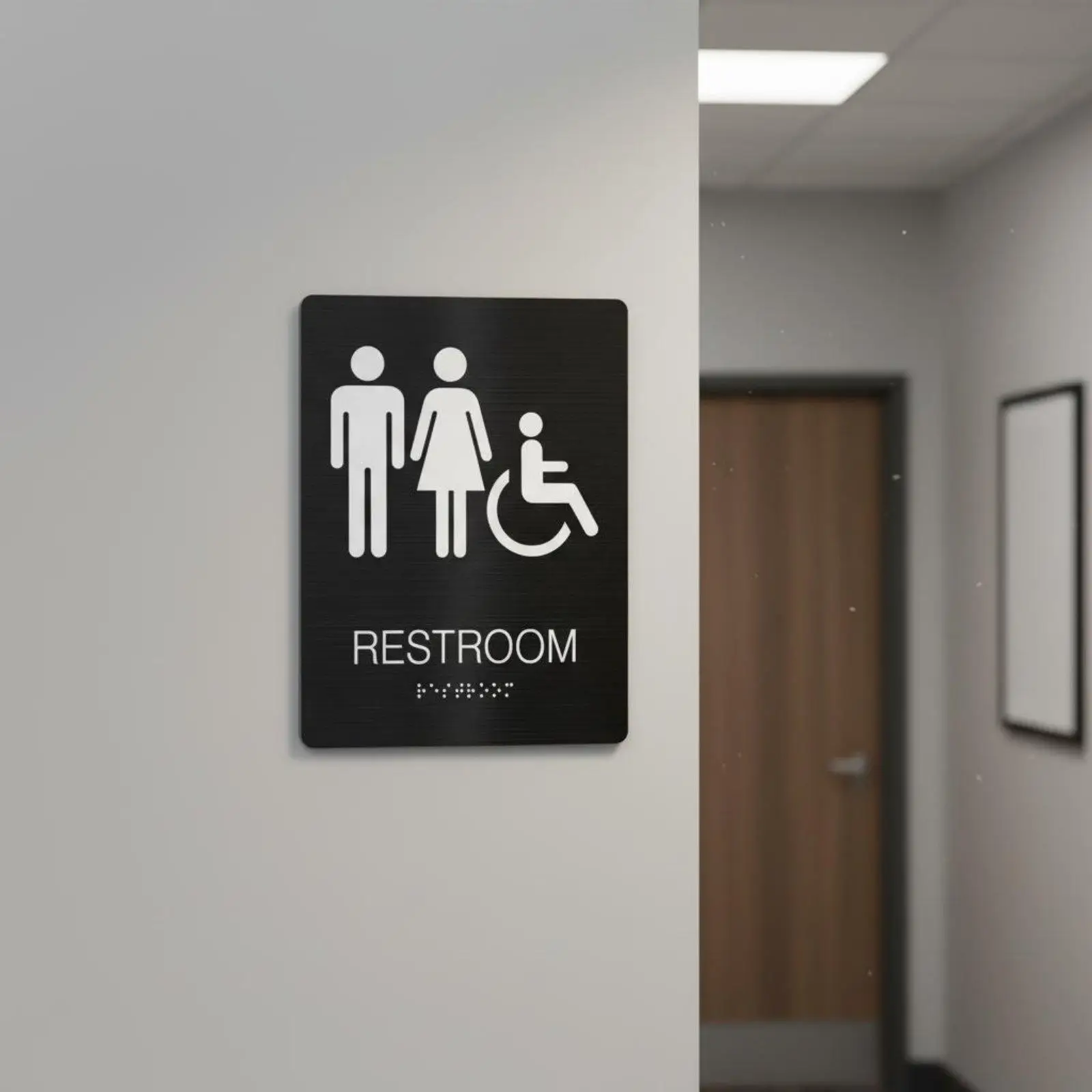 Placa baño unisex metal cepillado con braille hotel - imagen 4