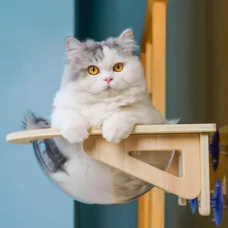 Hamaca ventana para gatos con ventosa transparente, madera