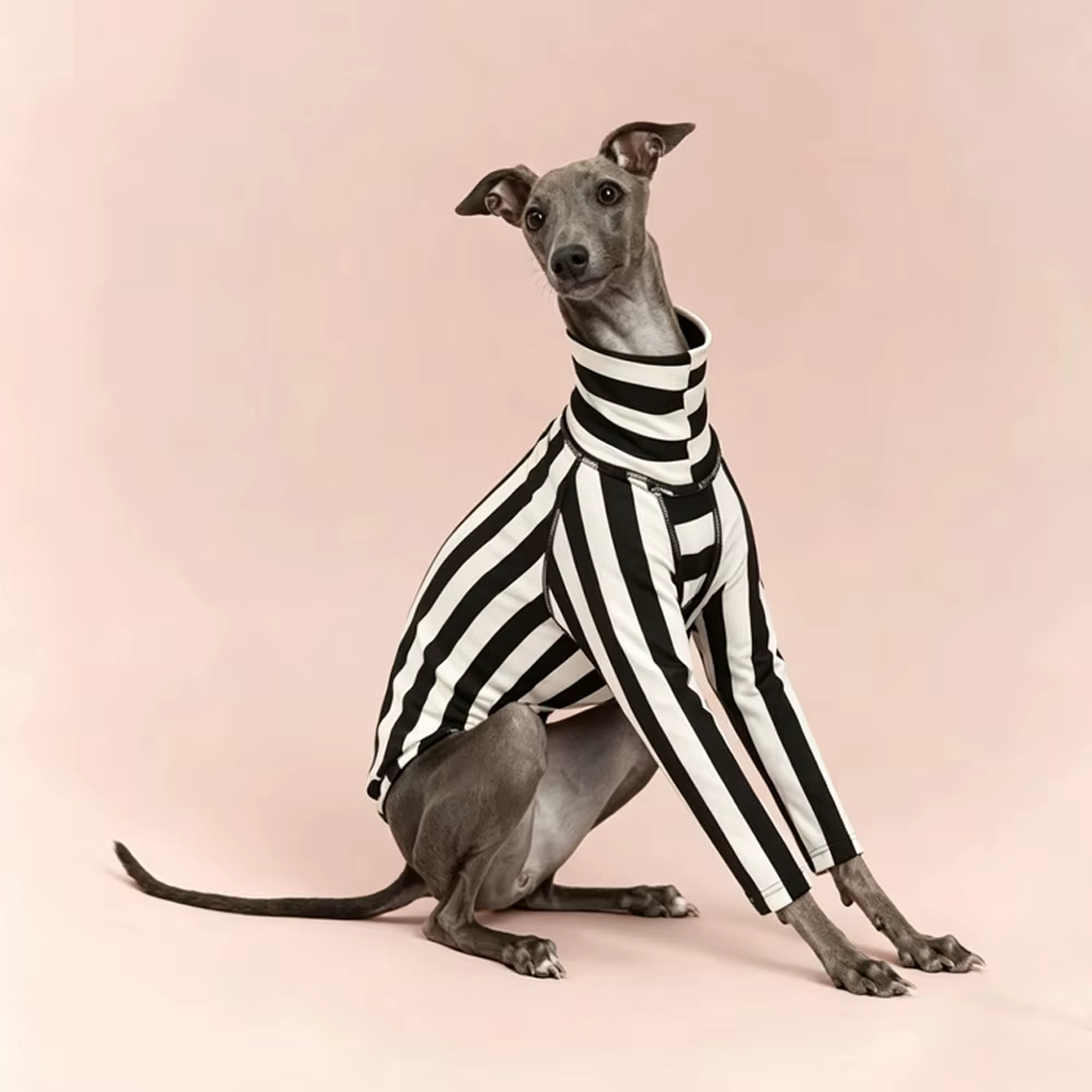 Camiseta cuello alto sin mangas de algodón a rayas negras para galgos - imagen 2