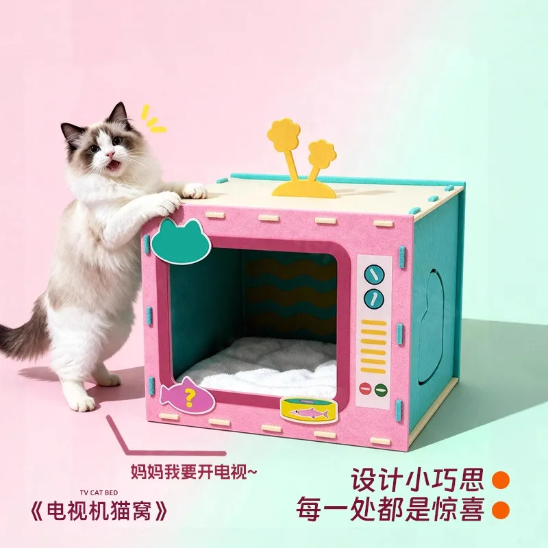 Casa de fieltro abrigada para gatos – Refugio cálido del invierno - imagen 4