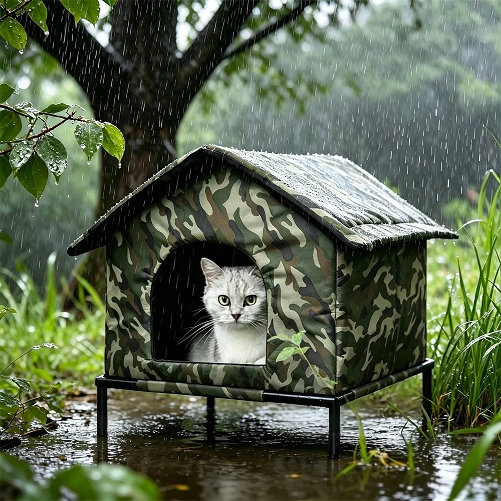 Casa elevada impermeable para gatos y perros – Plegable exterior - imagen 3