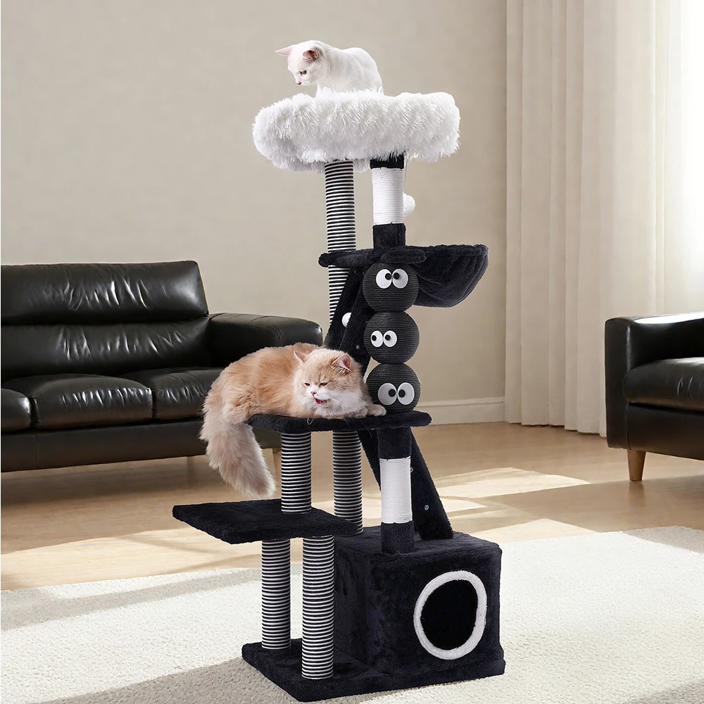 Árbol para Gatos Mediano 125 cm con Rascador y Perchas – Torre Escalera Verde - imagen 2