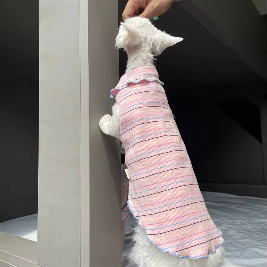 Ropa para gatos Sphynx: camiseta suave algodón a rayas, broche - imagen 5