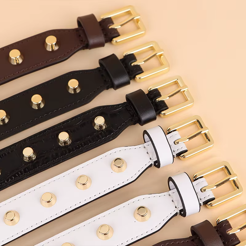 Collar de cuero genuino con remaches dorados para perros pequeños y medianos - imagen 2