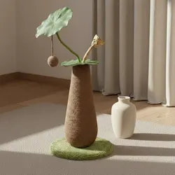 Rascador vertical para gatos con diseño de follaje, verde
