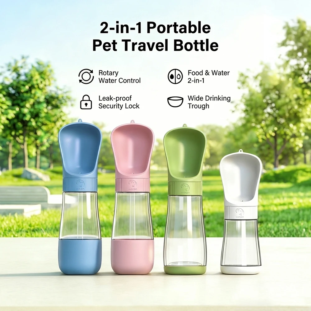Botella portátil para mascotas con diseño práctico