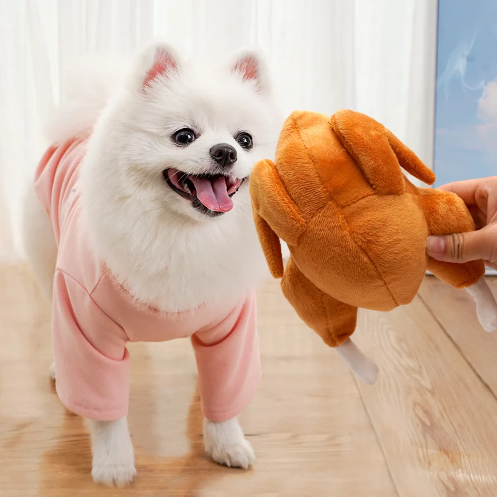 Juguete de peluche con sonido de pollo asado para perros y gatos