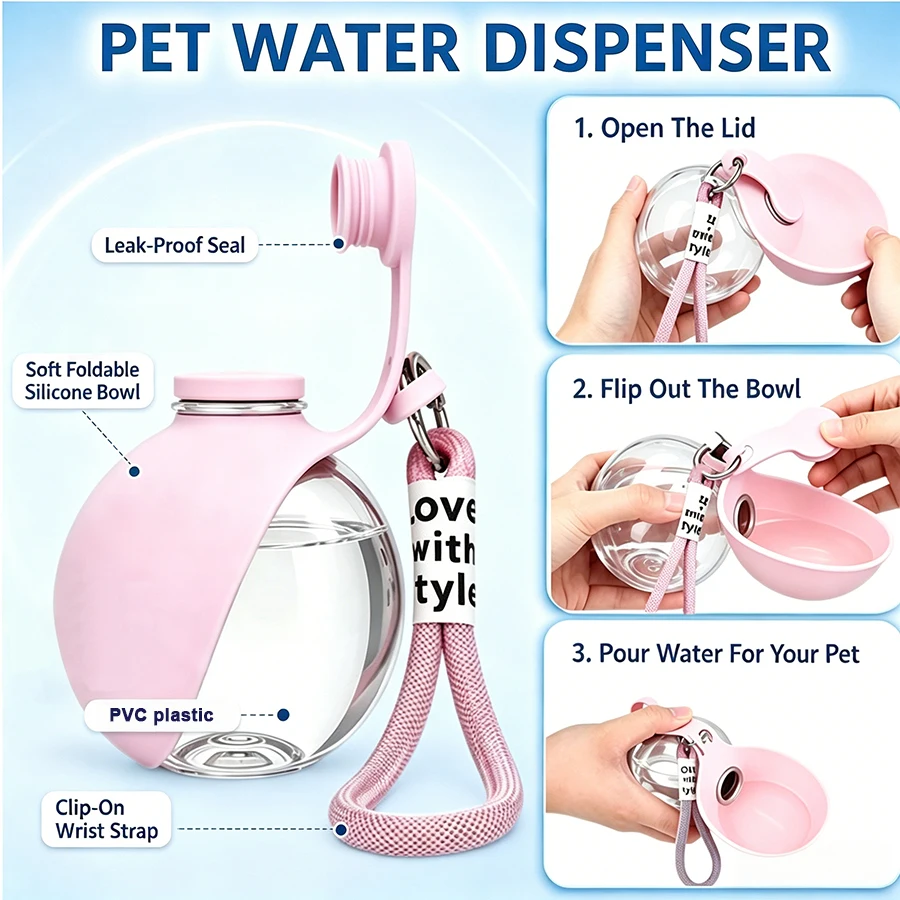 Botella bebedero plegable para perro y gato – Antigoteo paseos - imagen 3