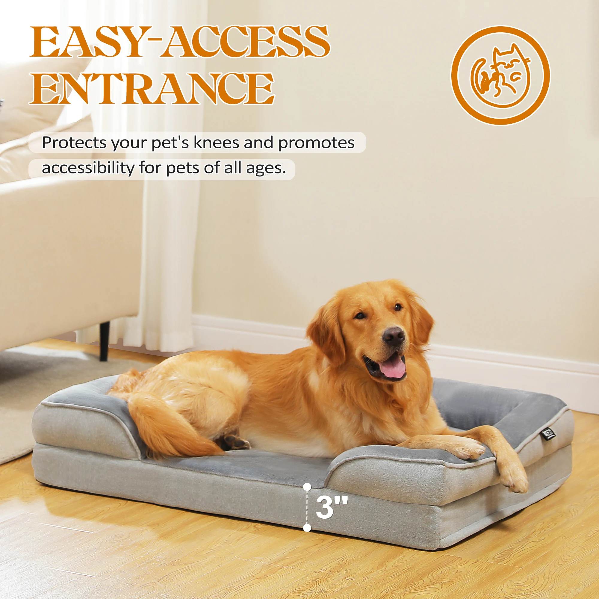 Cama grande para perros con diseño ergonómico y lados elevados