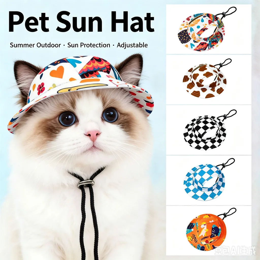 Sombrero para mascotas con protección UV y cordón de barbilla