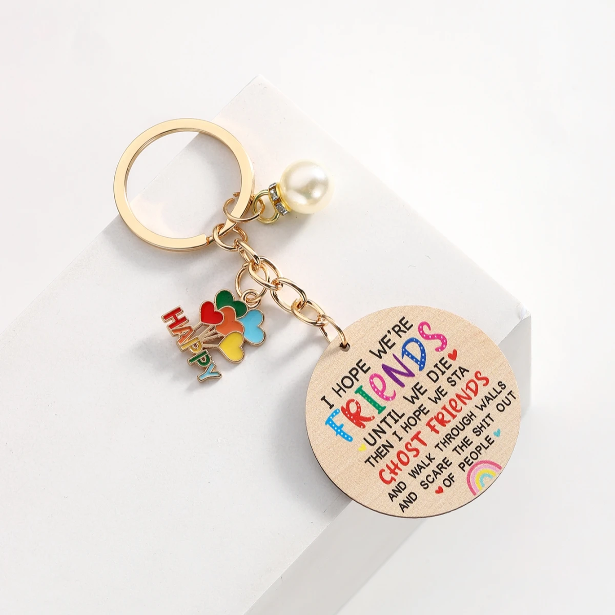 Llavero colgante perlas imitación madera para llaves y regalos diarios