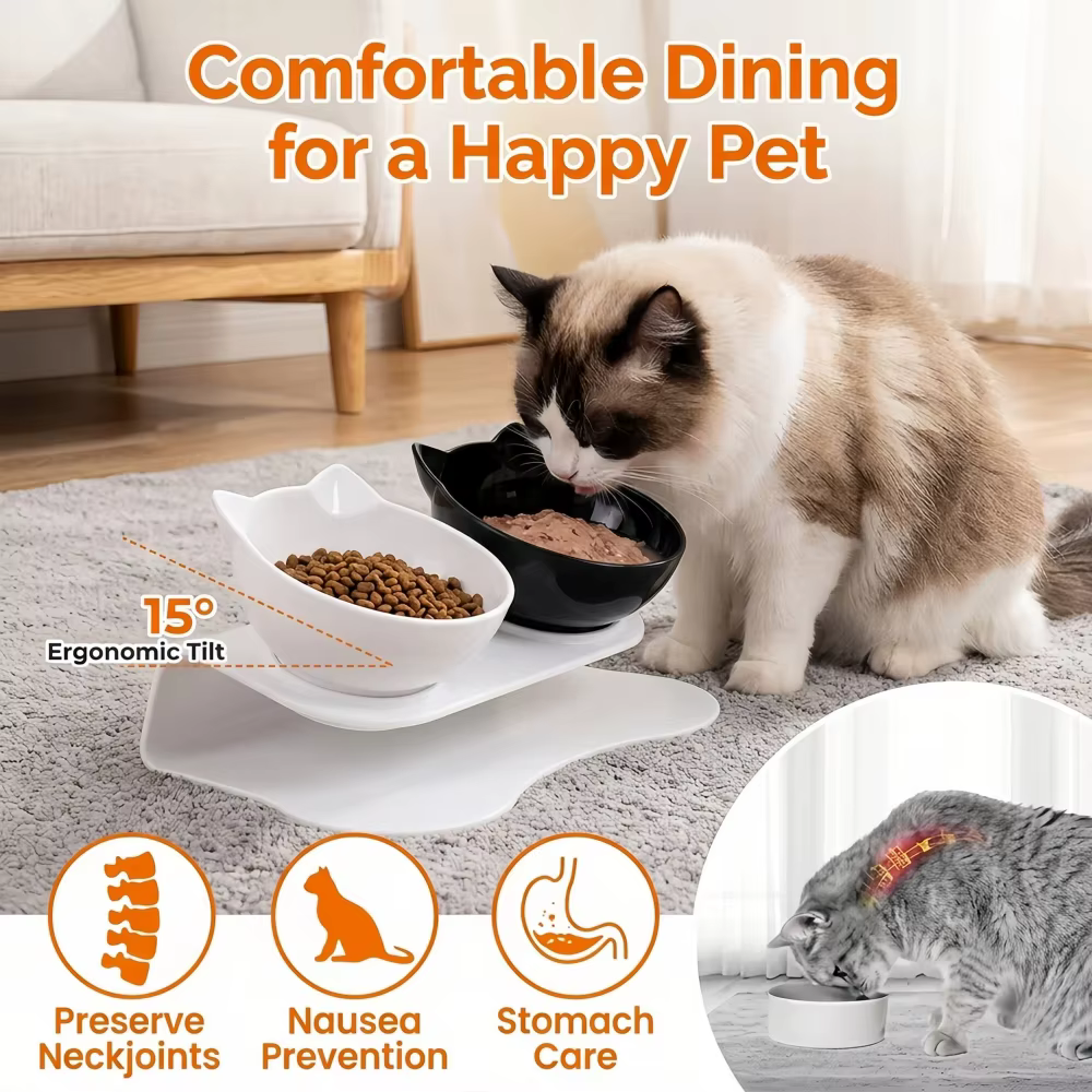 Comederos elevados e inclinados para gatos antivómito ortopédico - imagen 2