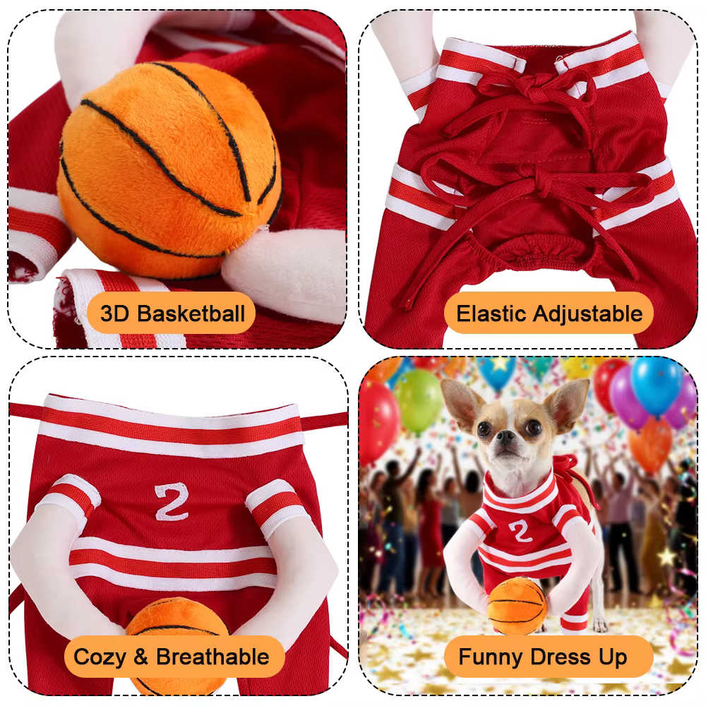 Disfraz Baloncesto para Perros y Gatos – Traje Deportivo con Balón 3D para Halloween - imagen 5