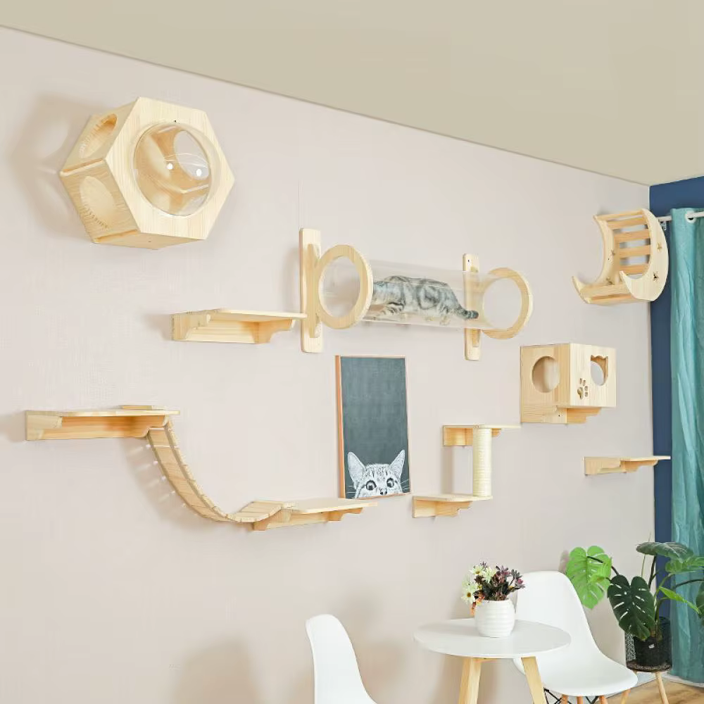 Conjunto instalado en una pared de salón mostrando ahorro de espacio