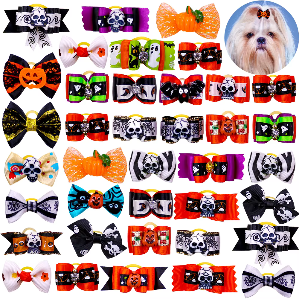 Lazos para perros pequeños Halloween con calavera y calabaza