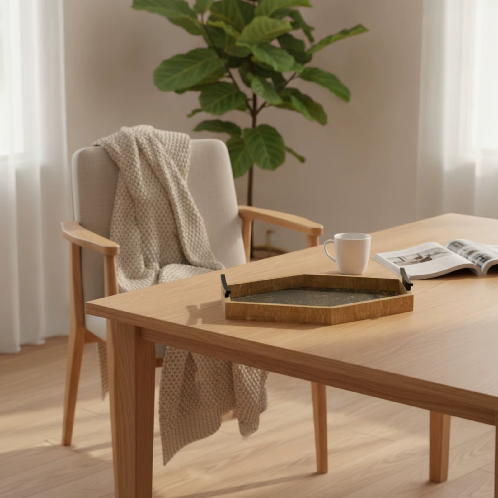 Bandeja de madera para gatos y perros con asas rectangular - imagen 5