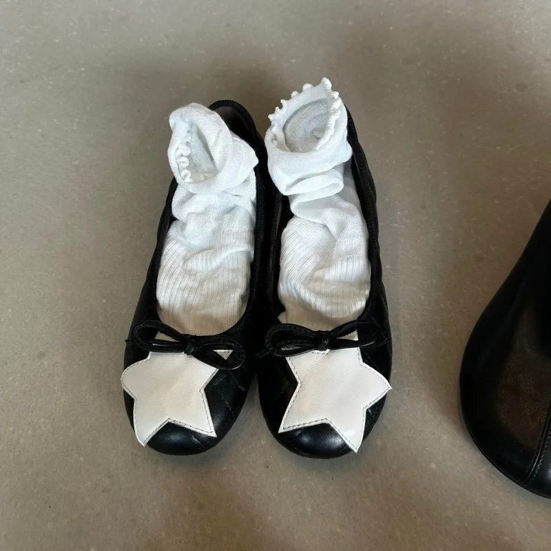 Bailarinas Mujer Cuero Suave Lazo Estrella – Zapatos Moda Punta Redonda - imagen 5