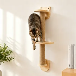 Rascador de pared para gatos con plataforma sisal y madera