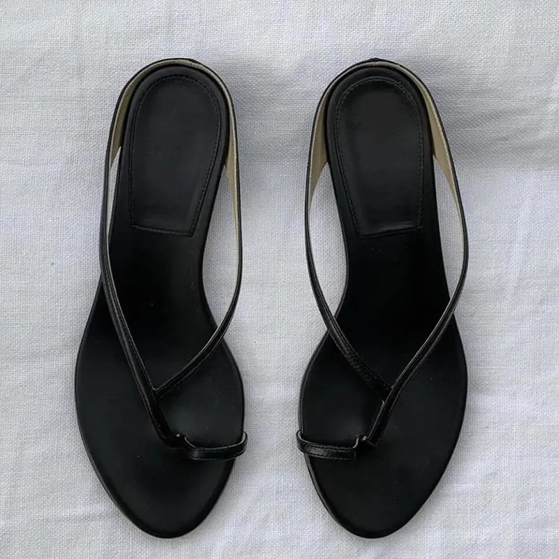 Sandalias de tacón bajo de cuero para mujer, suela de goma verano - imagen 4
