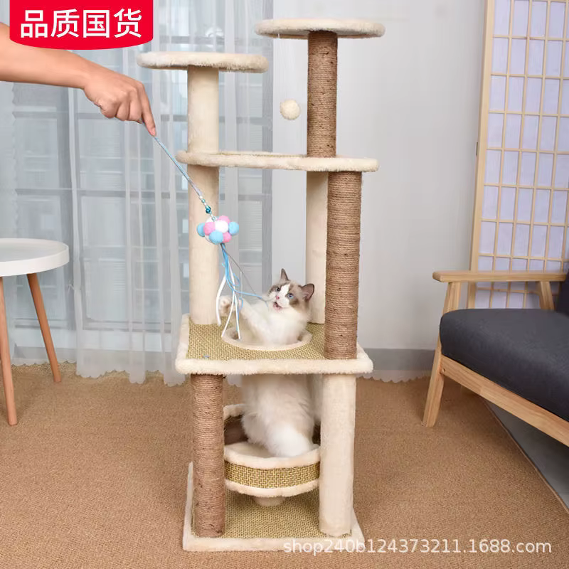 Árbol rascador para gatos con cama, plataforma y postes de sisal - imagen 4
