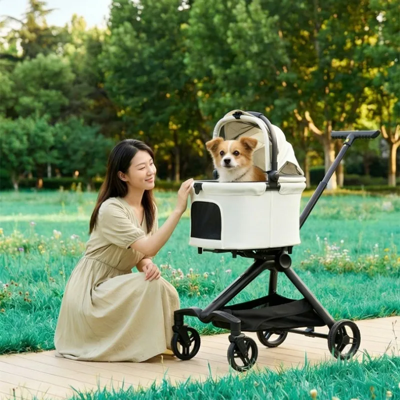 Carrito plegable para perros pequeños y cachorros – Panorámico con cesta - imagen 3
