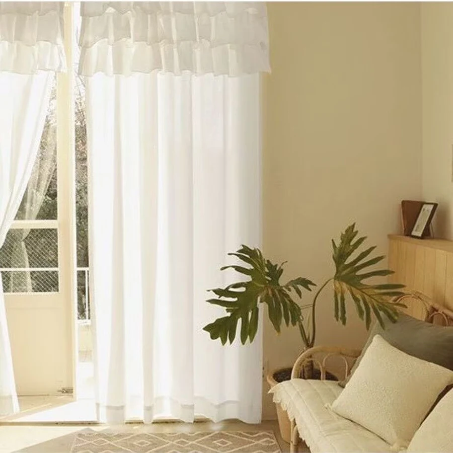 Cortina francesa opaca de algodón con volantes para dormitorio y salón - imagen 2