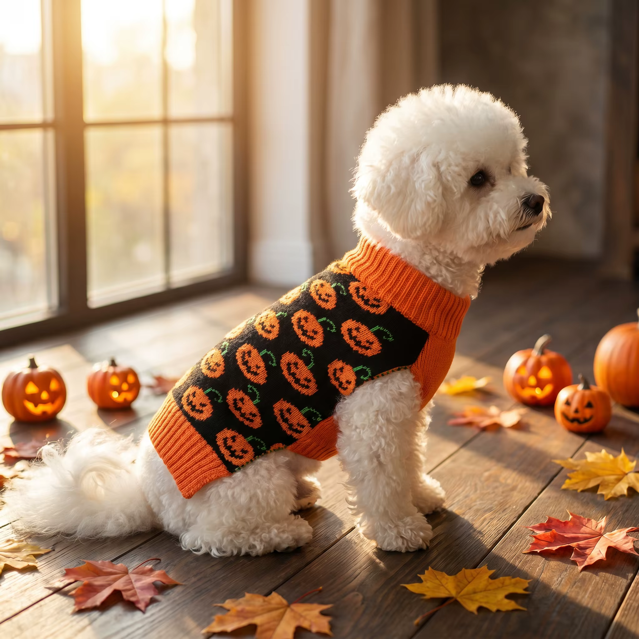 Suéter Calabaza Halloween Cuello Alto para Perros y Gatos - imagen 3