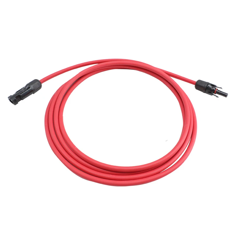 Cable de extensión solar con conectores macho y hembra en rojo y negro