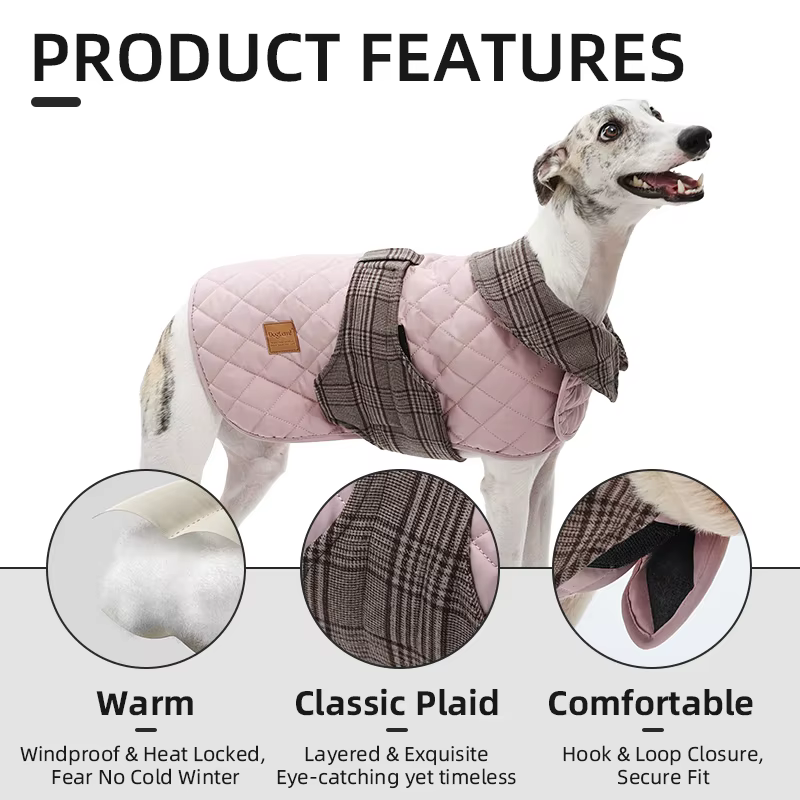 Abrigo para perros cálido a cuadros vintage, cortaviento acolchado - imagen 4